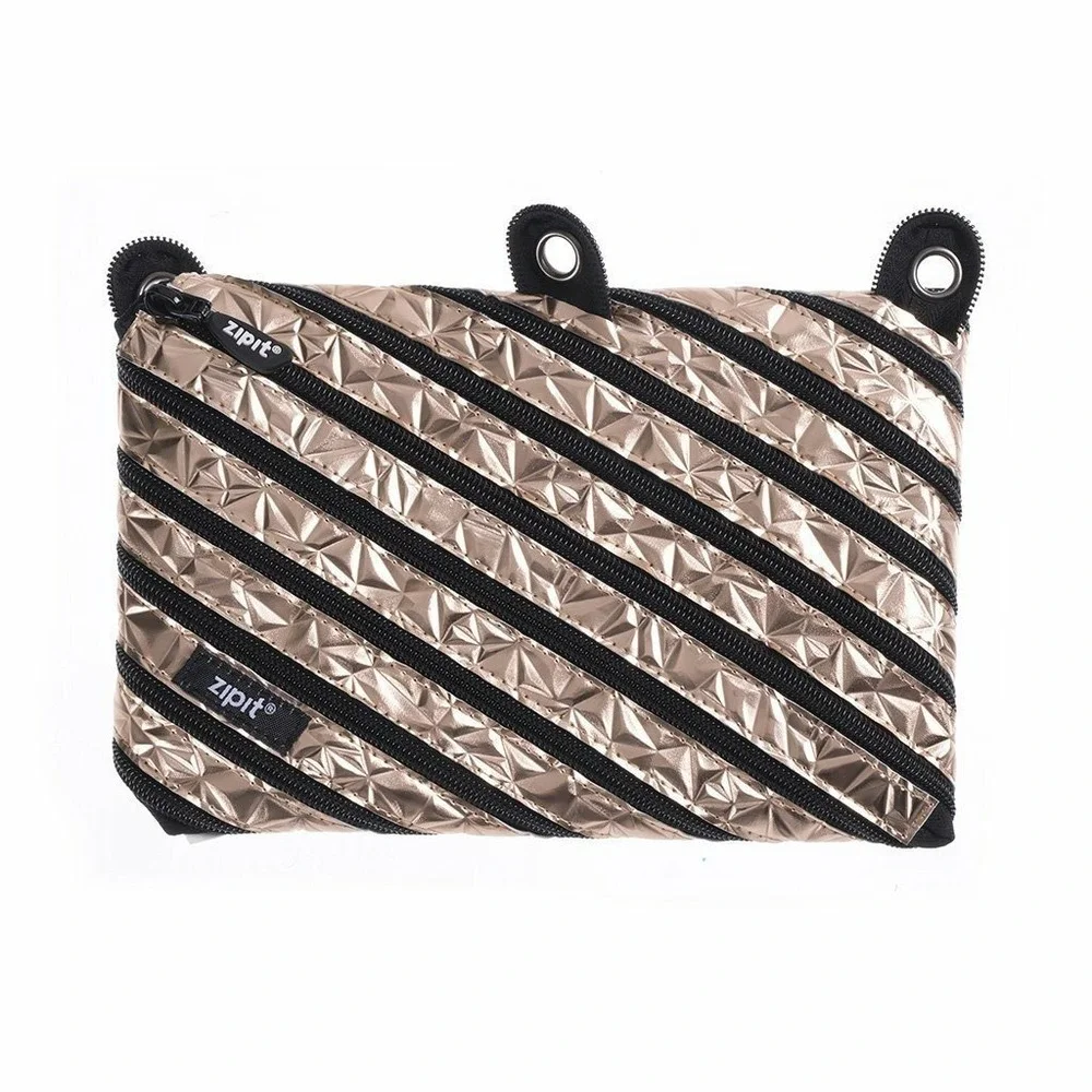 Zipit Metallic Gold 3 Ring Pouch Express Your Case Pens‎ Pencils School Supplies